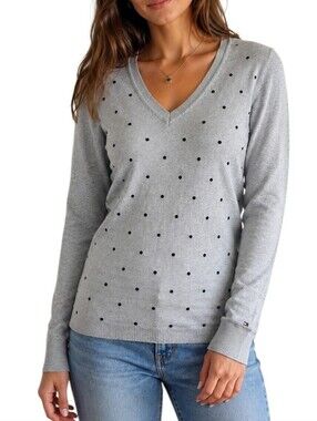 Tommy Hilfiger Polka Dot Sweater Women Small Preppy Cotton Fisherman Old Money
